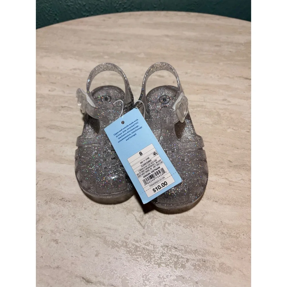 Cat & Jack Toddler Girls Sunny Glitter Jelly Sandals Clear Silver Size 8 NWT